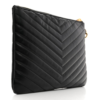 Saint Laurent Calfskin Matelasse Chevron Monogram A5 Wristlet Black 3 of 7