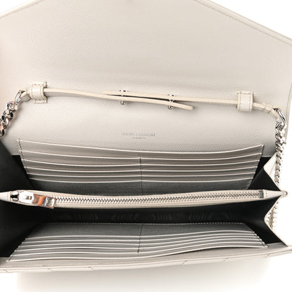 Saint Laurent Grain De Poudre Matelasse Chevron Monogram Chain Wallet Crema Soft 7 of 9