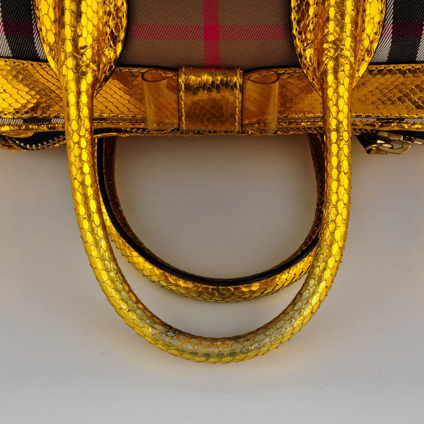 Prorsum House Check Python Medium Blaze Satchel Gold Metallic