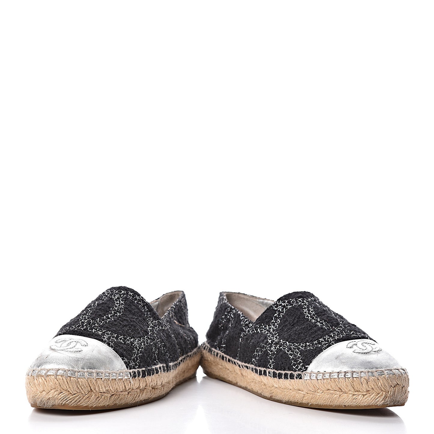 Metallic Tweed Lambskin CC Espadrilles 39 Black Silver