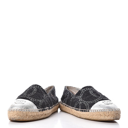 Chanel Metallic Tweed Lambskin CC Espadrilles 39 Black Silver 6 of 13