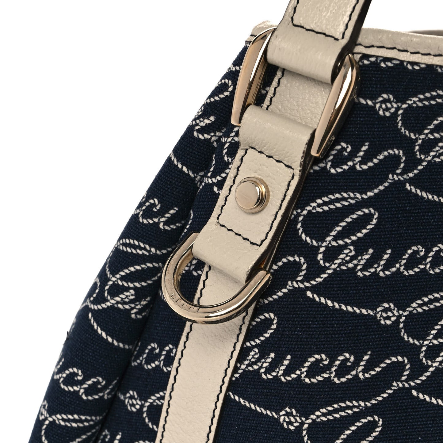 Canvas Logo Print Medium Abbey Shoulder Bag Navy Off White