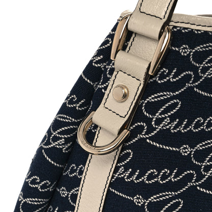 Gucci Canvas Logo Print Medium Abbey Shoulder Bag Navy Off White 9 of 14