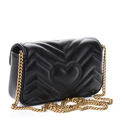Gucci Calfskin Matelasse Super Mini GG Marmont Shoulder Bag Black 3 of 8
