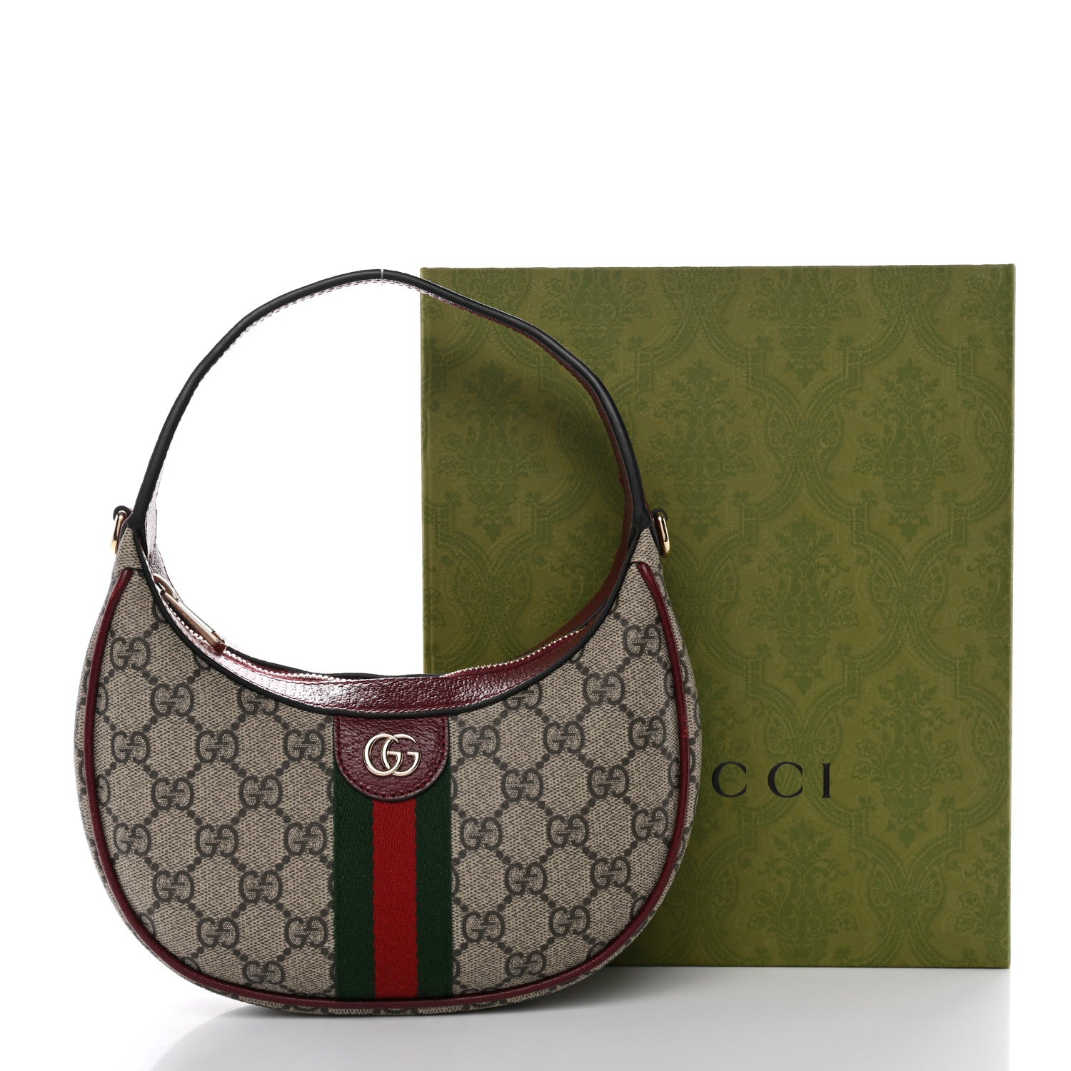 Gucci GG Supreme Monogram Textured Dollar Calfskin Small Ophidia Shoulder Bag Beige Bordeaux 11 of 11
