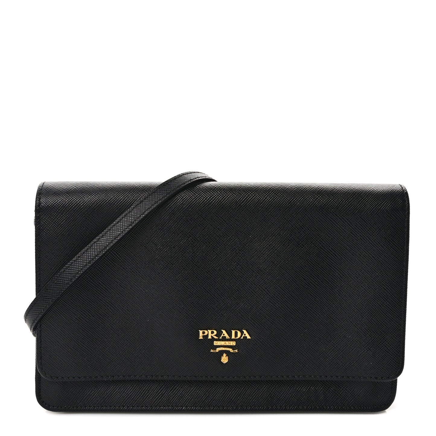 Saffiano Metal Flap Wallet With Strap Black