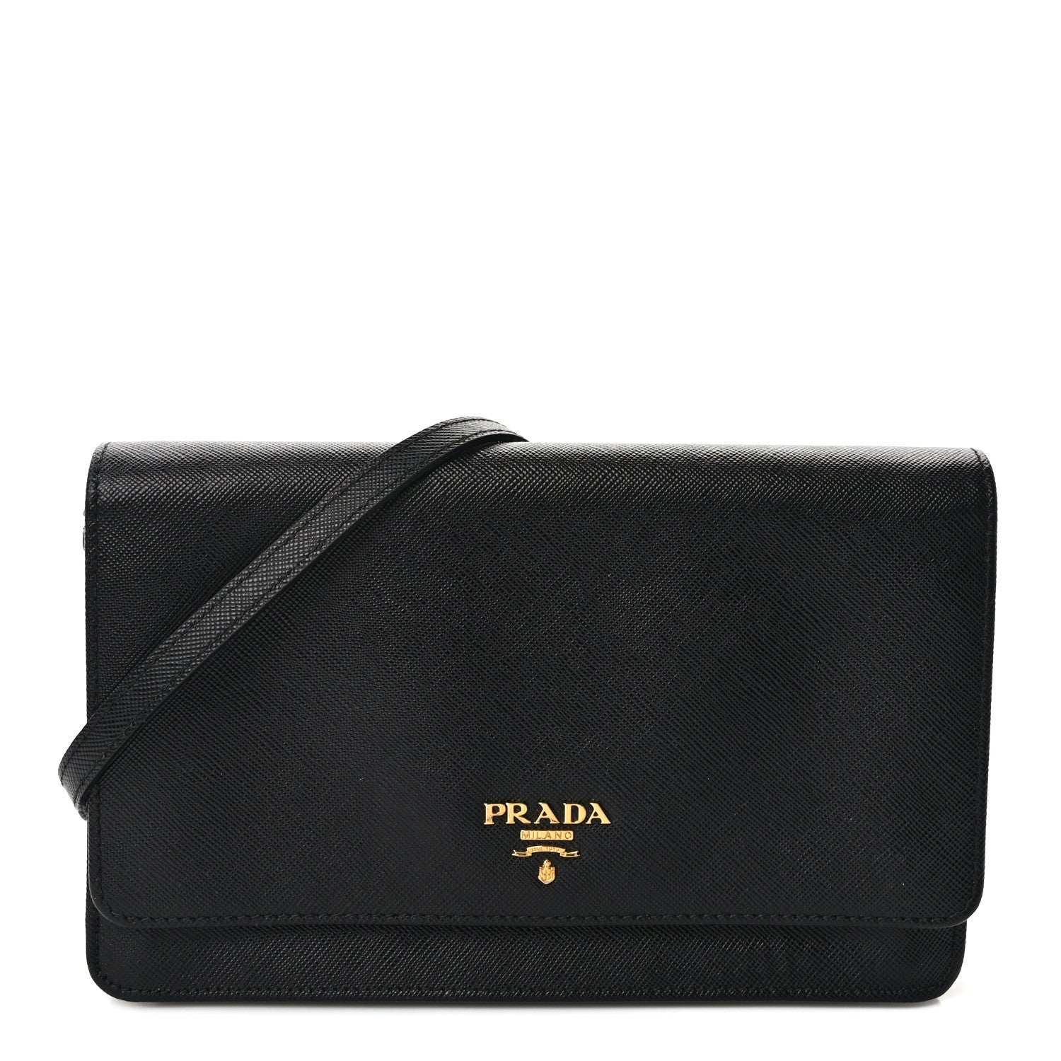 Prada Saffiano Metal Flap Wallet With Strap Black 1 of 11