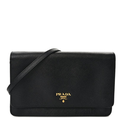 Prada Saffiano Metal Flap Wallet With Strap Black 1 of 11