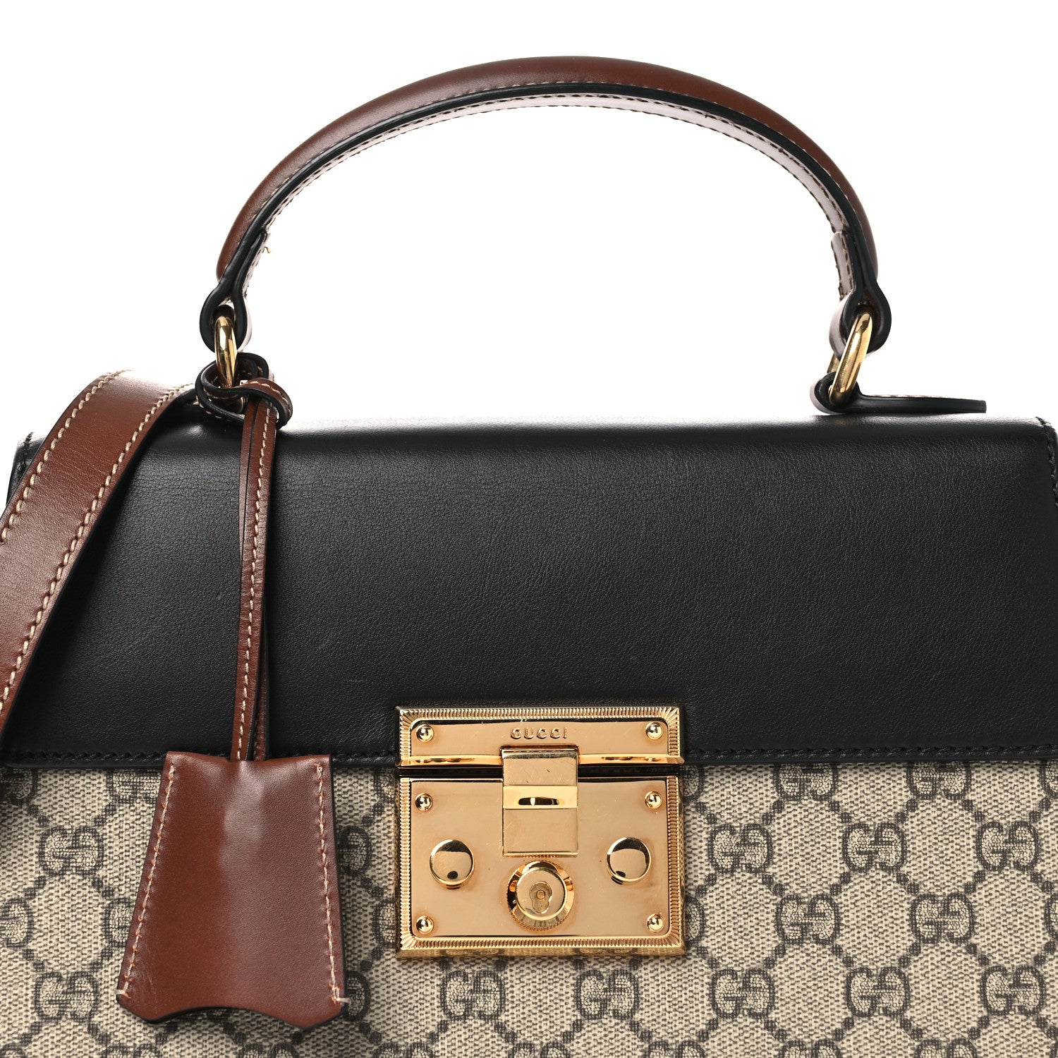 Gucci GG Supreme Monogram Calfskin Small Padlock Top Handle Bag Beige Black Cuir 7 of 13