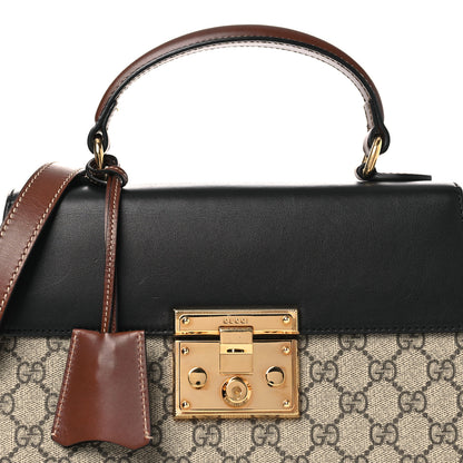 Gucci GG Supreme Monogram Calfskin Small Padlock Top Handle Bag Beige Black Cuir 7 of 13
