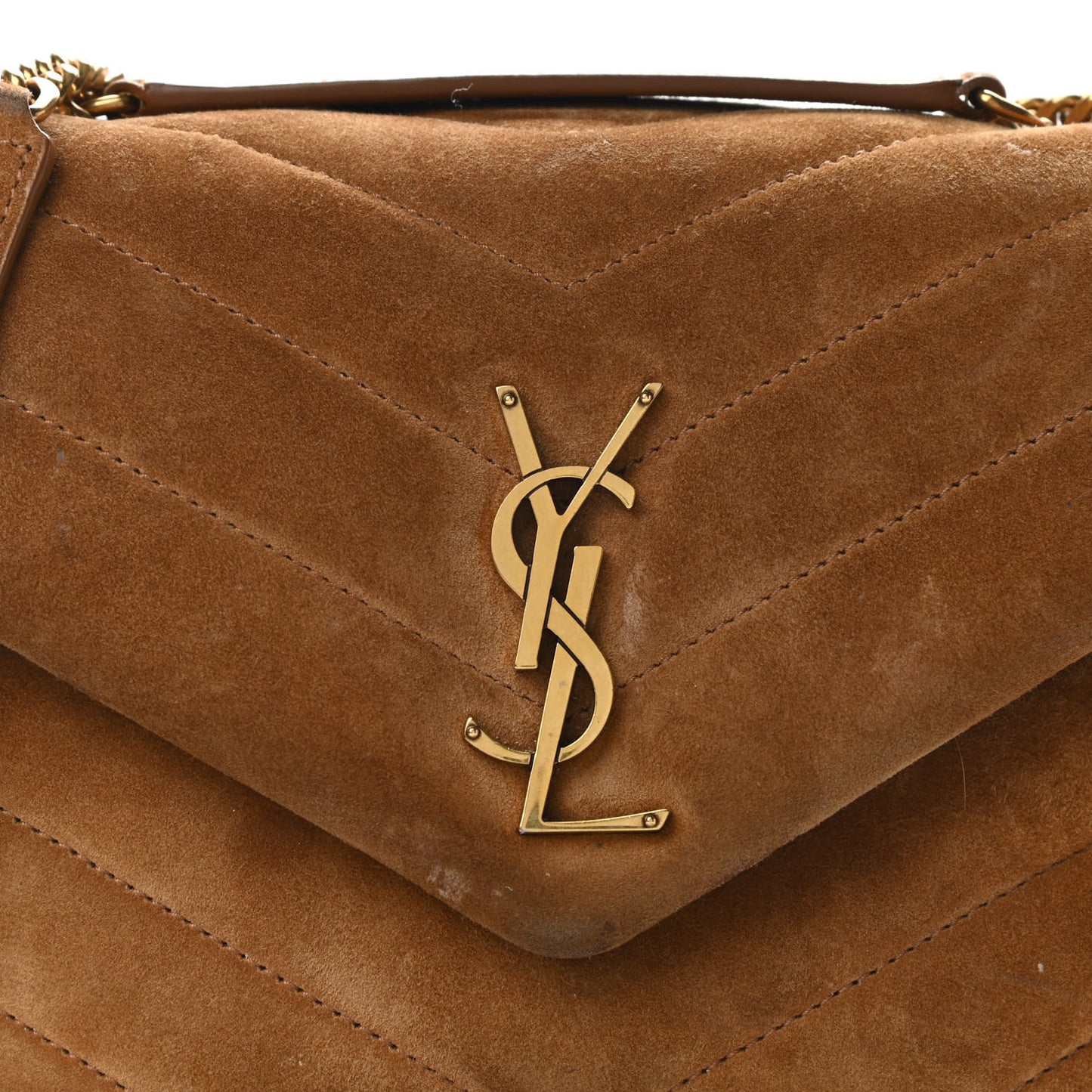 Suede Calfskin Y Quilted Monogram Small Loulou Chain Satchel Cinnamon