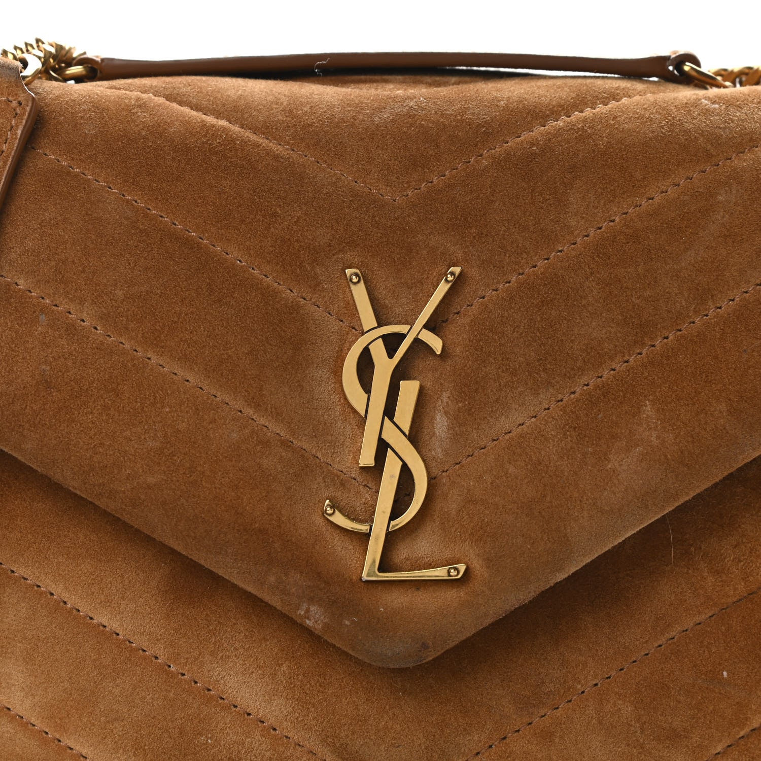 Saint Laurent Suede Calfskin Y Quilted Monogram Small Loulou Chain Satchel Cinnamon 8 of 13