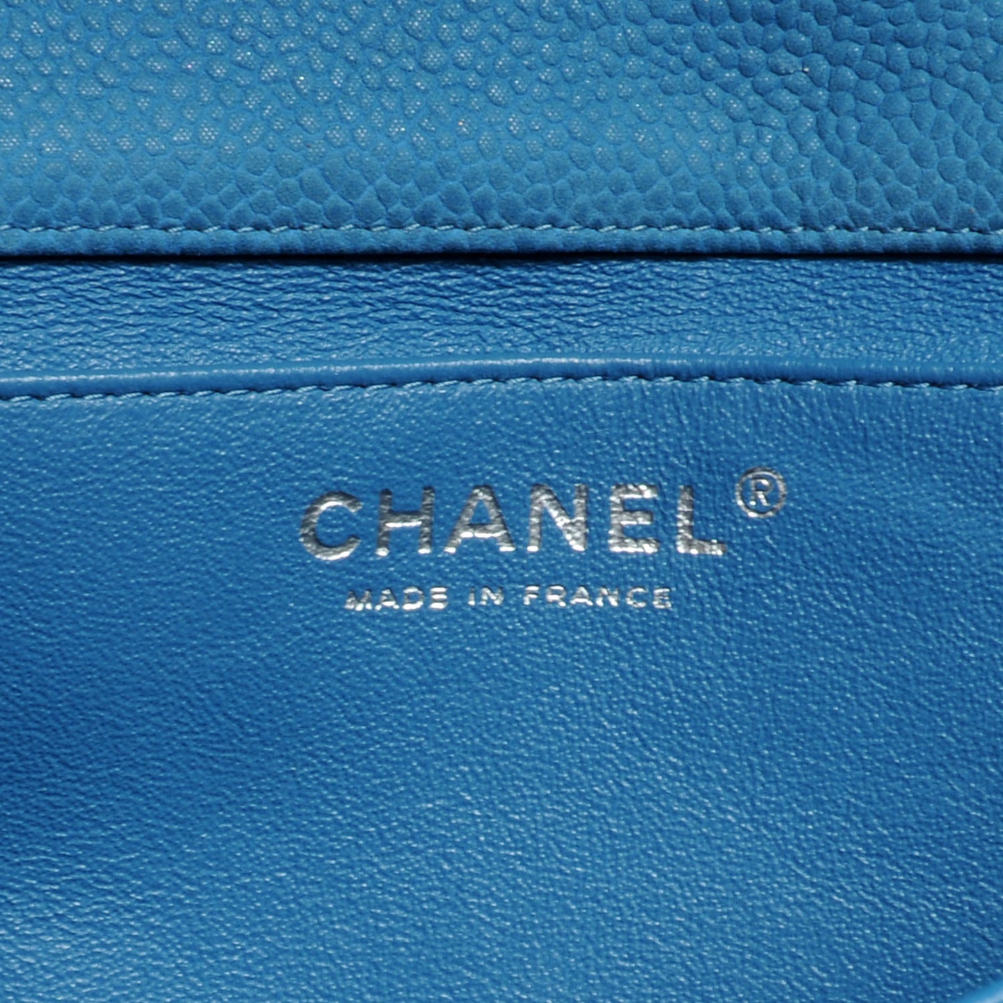 Iridescent Caviar Large Flap Clutch Bag Blue