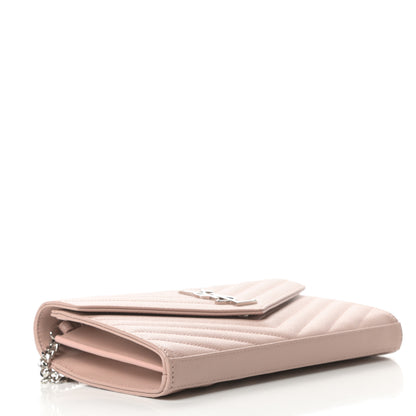 Saint Laurent Grain De Poudre Matelasse Chevron Monogram Chain Wallet Pale Pink 4 of 10