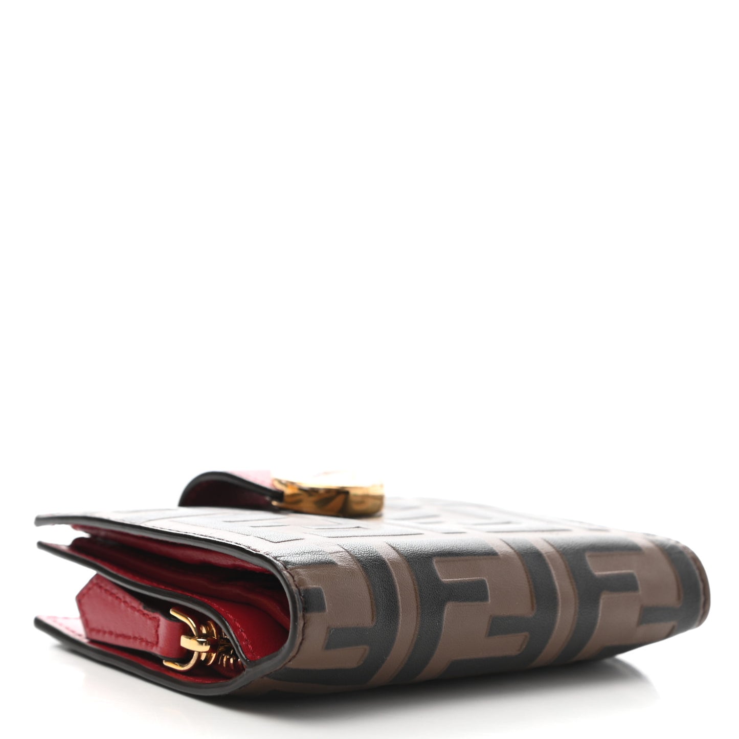 Vitello Cruise F is Fendi Bi-Color FF 1974 Embossed Compact Wallet Maya Black Fragola