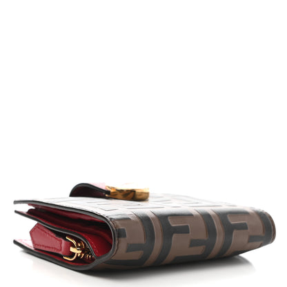 Fendi Vitello Cruise F is Fendi Bi-Color FF 1974 Embossed Compact Wallet Maya Black Fragola 8 of 19