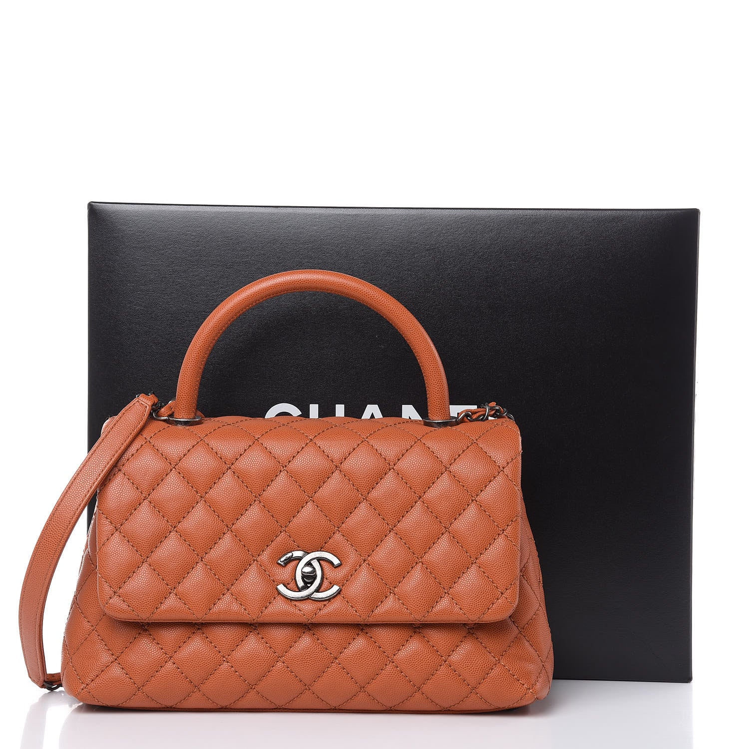 Chanel Caviar Quilted Small Coco Handle Flap Orange 10 of 10