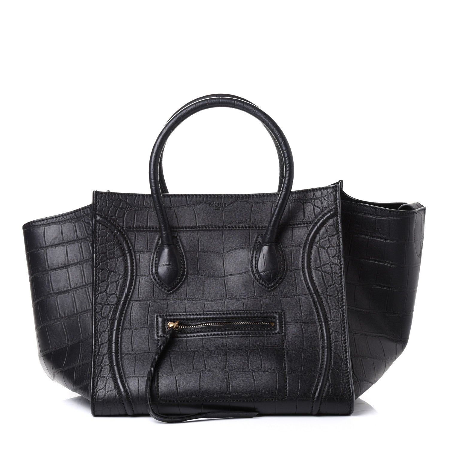 Celine Crocodile Embossed Calfskin Medium Phantom Luggage Black 1 of 4