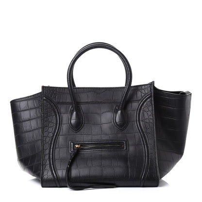 Celine Crocodile Embossed Calfskin Medium Phantom Luggage Black 1 of 4