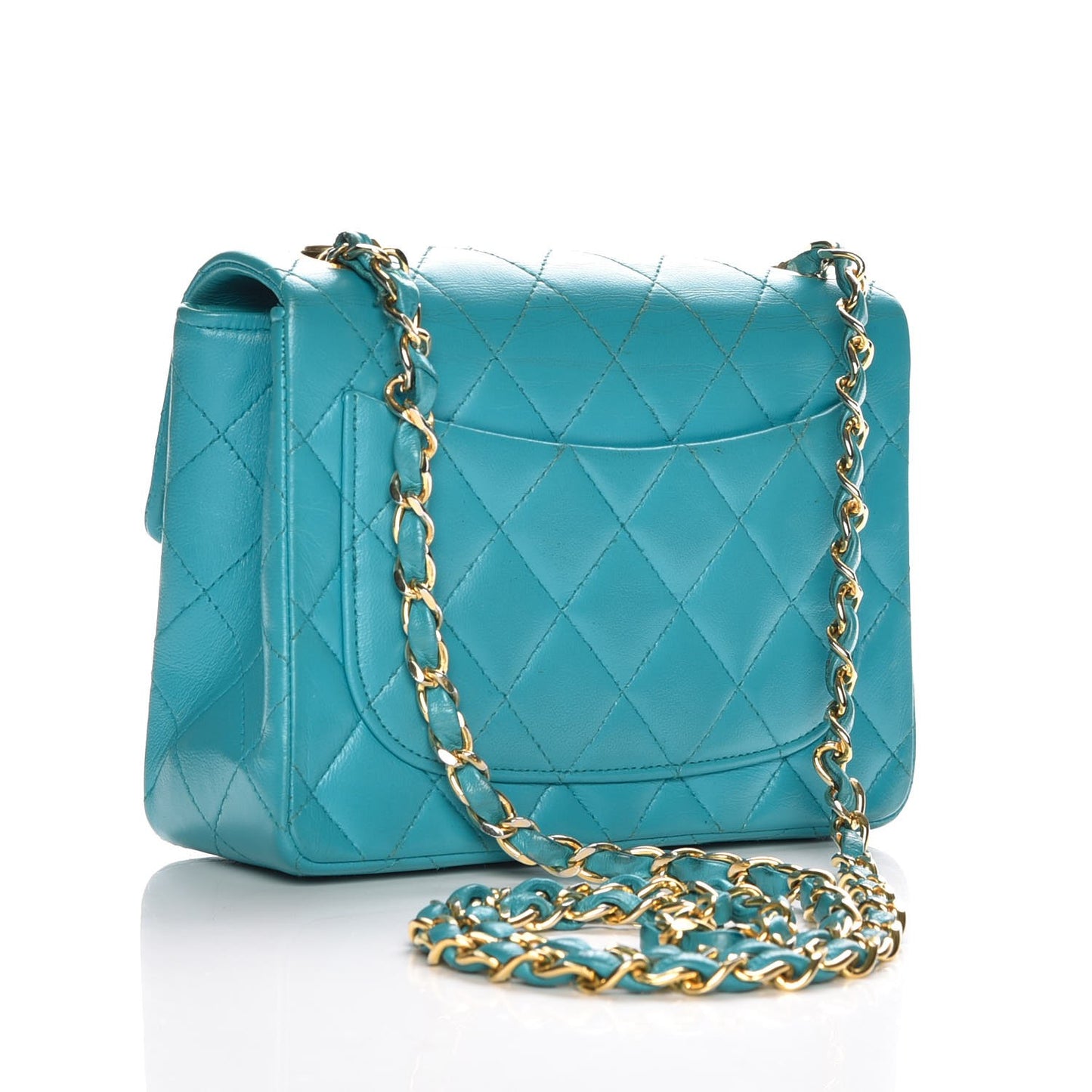 Lambskin Quilted Mini Square Flap Turquoise