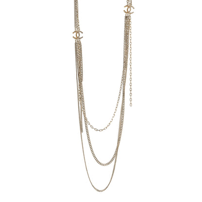 Chanel Baguette Crystal Gripoix Poured Glass CC Multi Strand Chain Necklace Light Gold 1 of 9