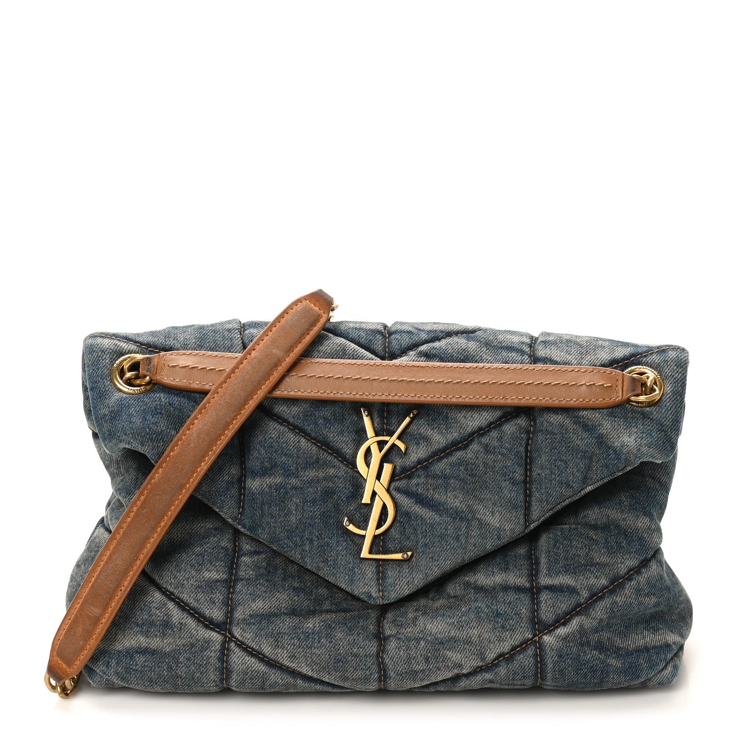 Saint Laurent Denim Quilted Small Loulou Puffer Monogram Chain Satchel Blue Cinnamon 1 of 11
