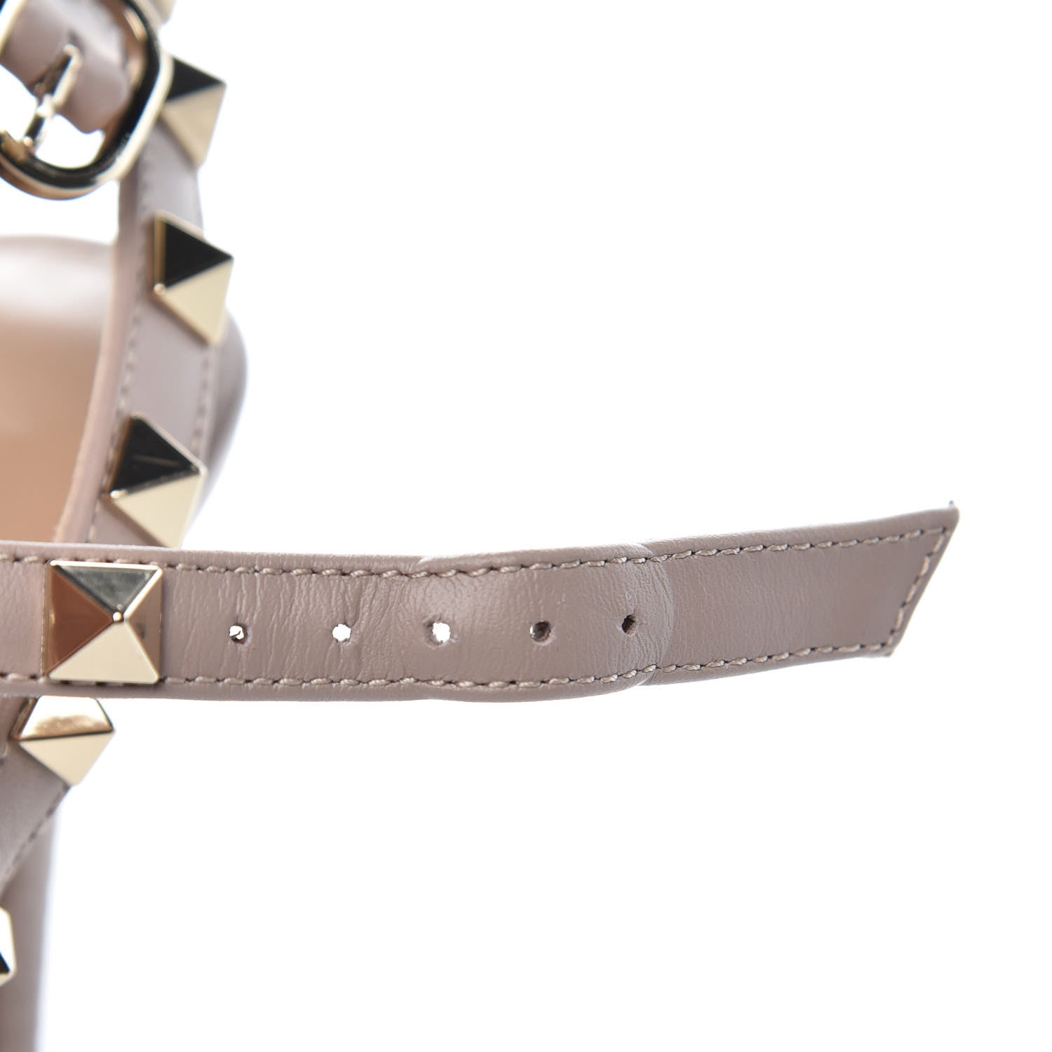 Valentino Garavani Pebbled Calfskin Rockstud Ankle Strap Pumps 38 Poudre 9 of 12