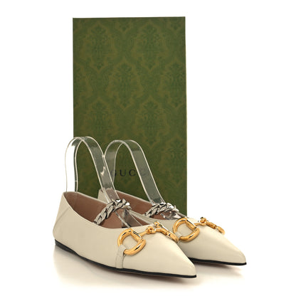 Gucci Nappa Lumiere Deva Horsebit Chain Embellished Flats 36.5 Dusty White 9 of 9