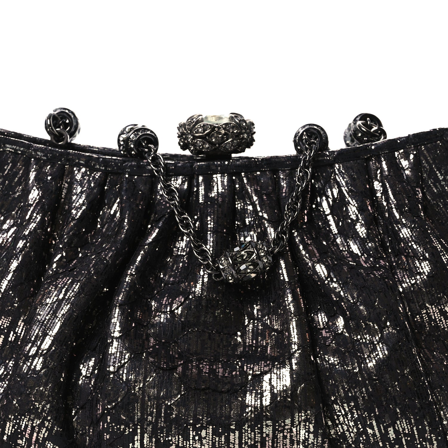 Judith Leiber Snakeskin Crystal Evening Clutch Black Silver