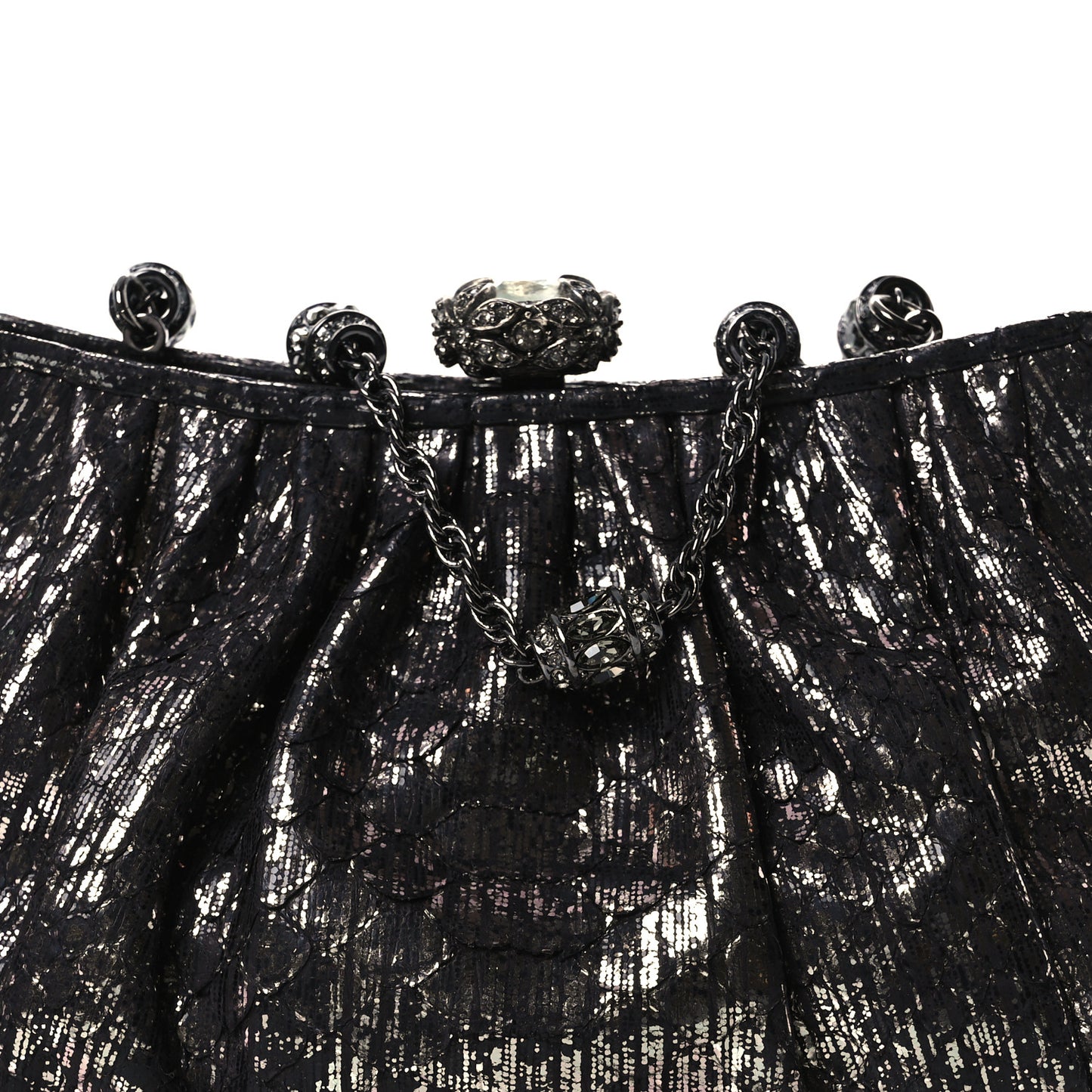 Snakeskin Crystal Evening Clutch Black Silver