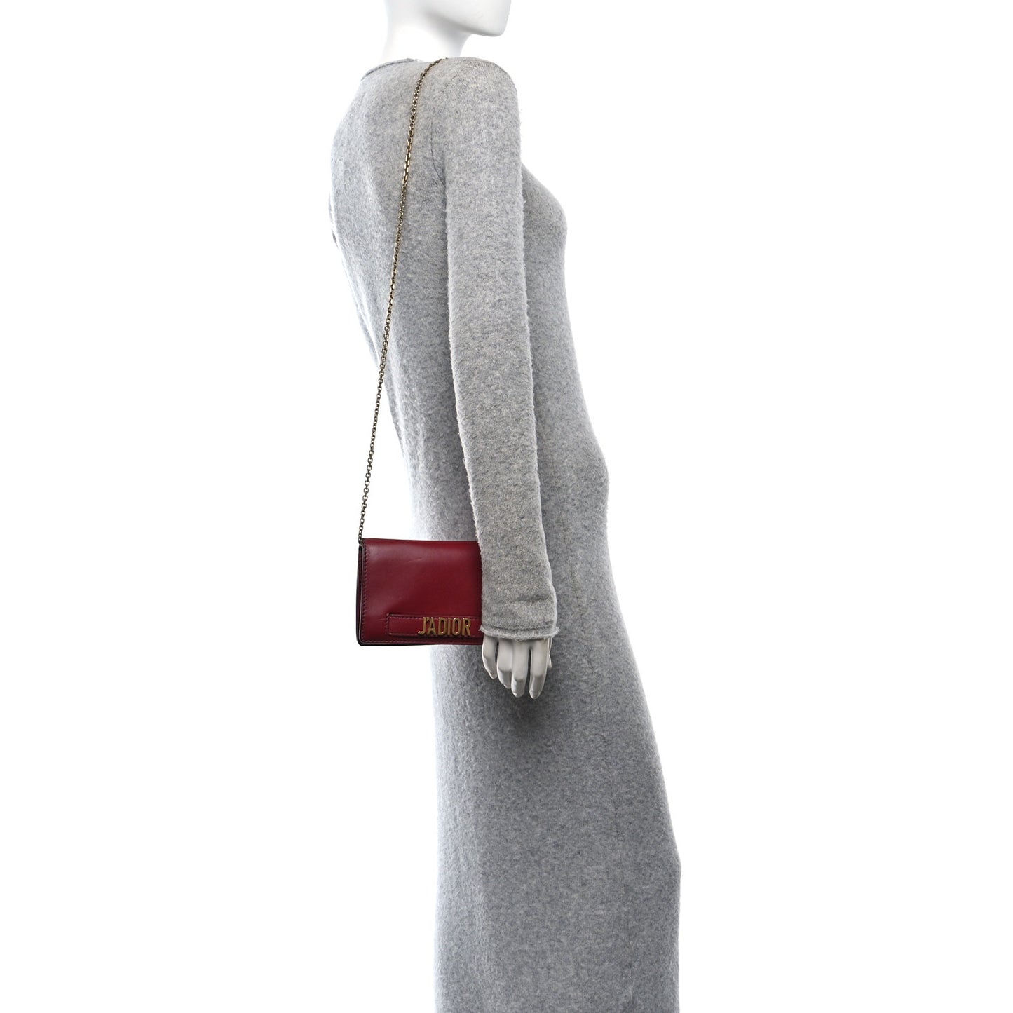 Calfskin J'Adior Wallet on Chain Pouch Red