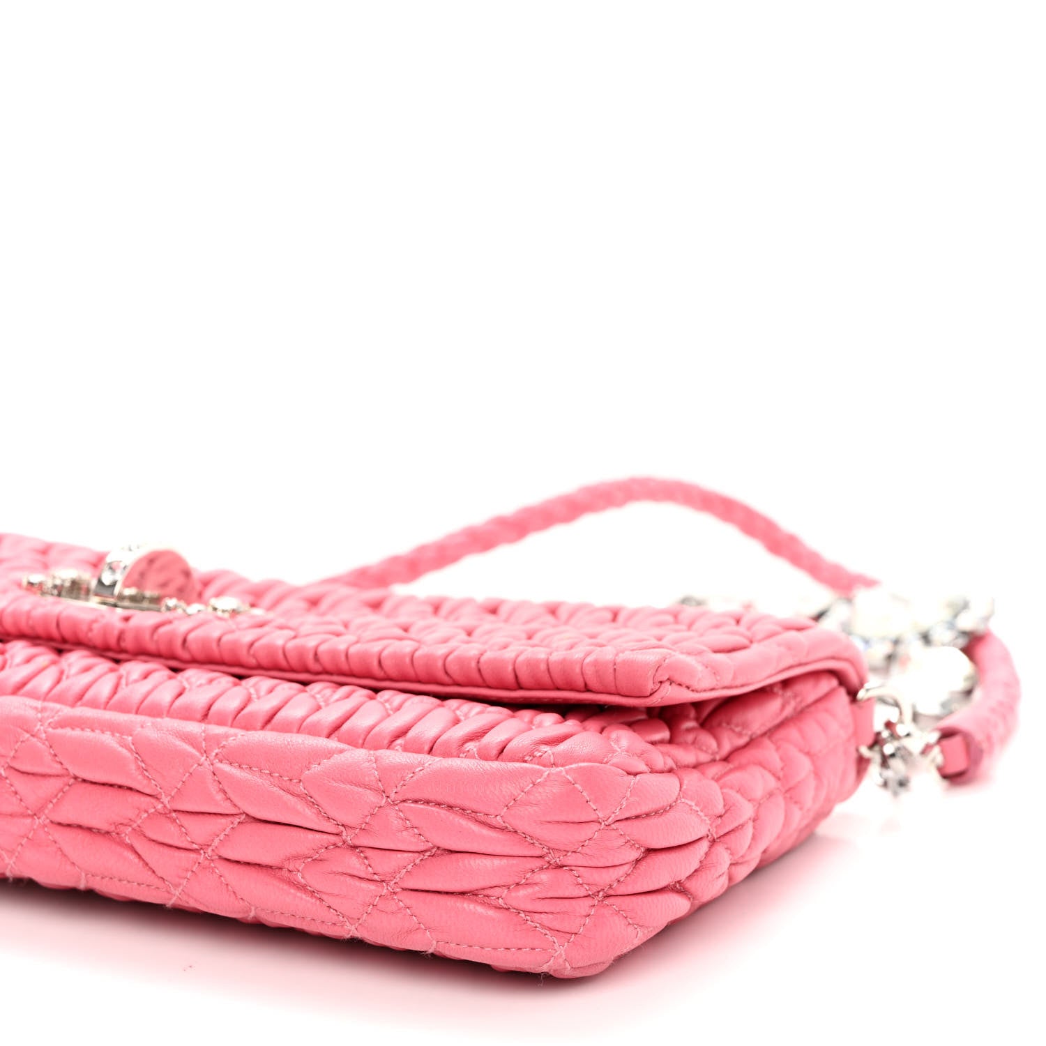 Miu Miu Nappa Matelasse Crystal Flap Clutch Geranio 9 of 10