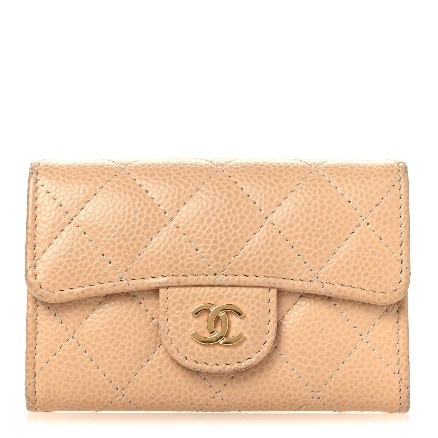 Chanel Caviar Quilted Flap Card Holder Wallet Beige 1 of 13