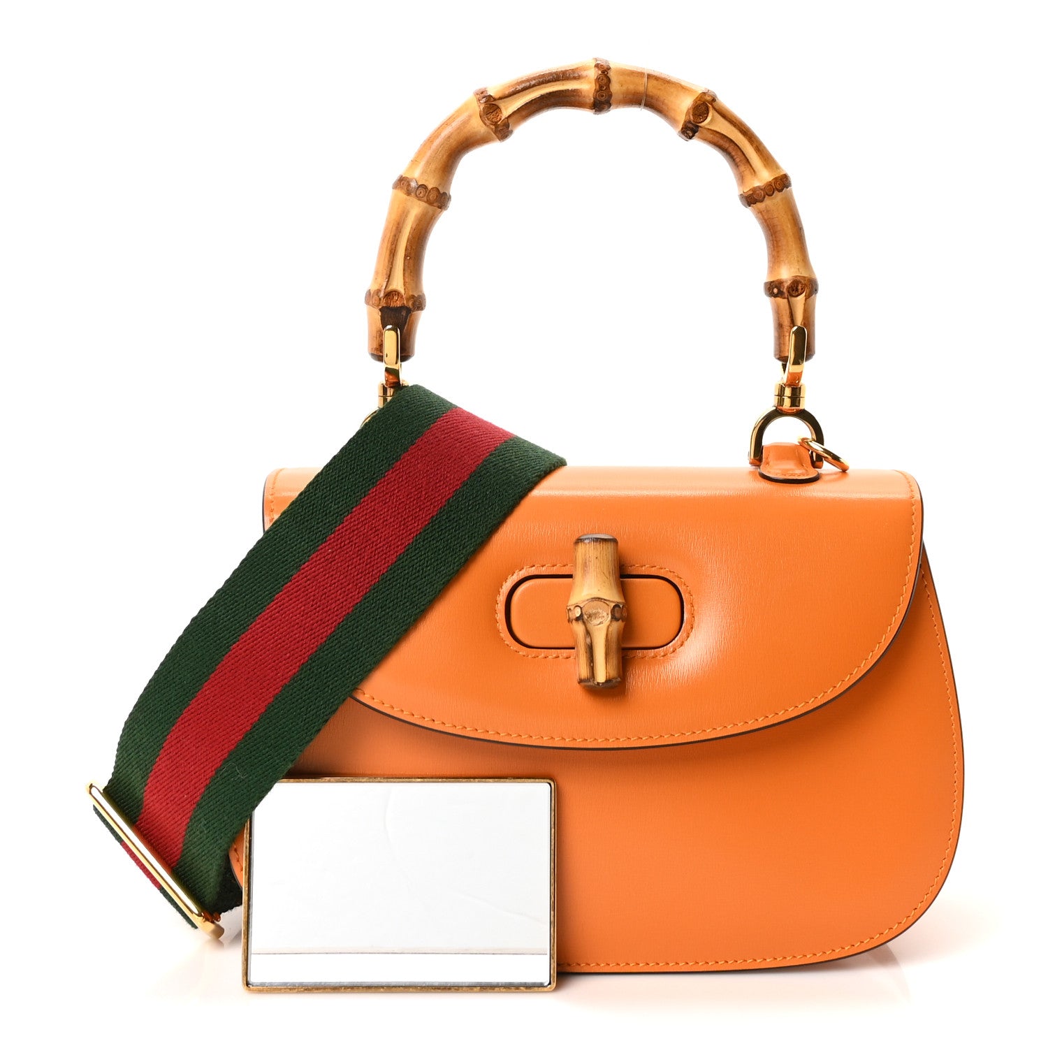 Gucci Boarded Dyana Lux Calfskin Web Small Bamboo 1947 Top Handle Bag Marigold Yellow 7 of 9