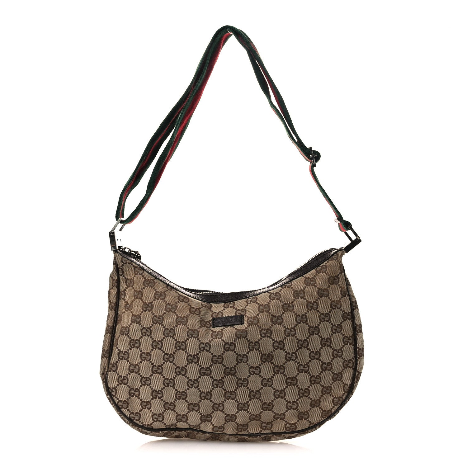 Gucci Monogram Web Medium Half Moon Hobo Dark Brown 1 of 14