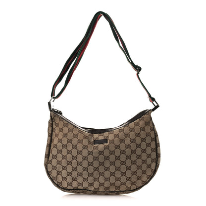 Gucci Monogram Web Medium Half Moon Hobo Dark Brown 1 of 14