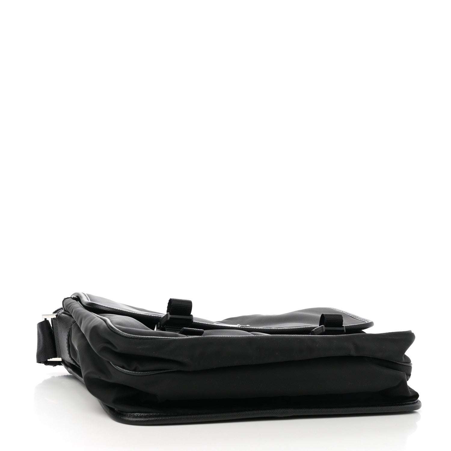 Prada Tessuto Nylon Saffiano Large Double Snap Buckle Messenger Bag Black 4 of 9
