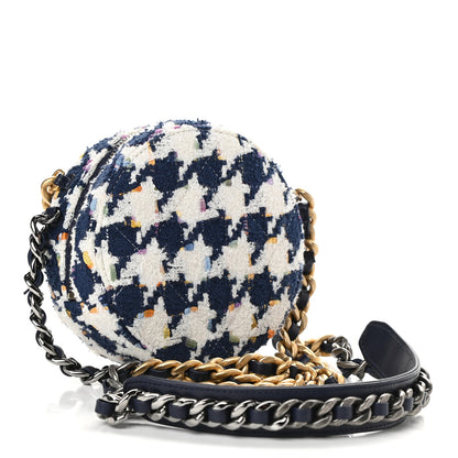 Chanel Tweed Chanel 19 Round Clutch With Chain Ecru Navy Blue Multicolor 2 of 8