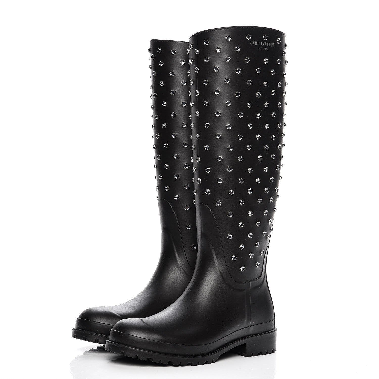 Saint Laurent Rubber Crystal Rain Boots 37 Nero Black 3 of 9