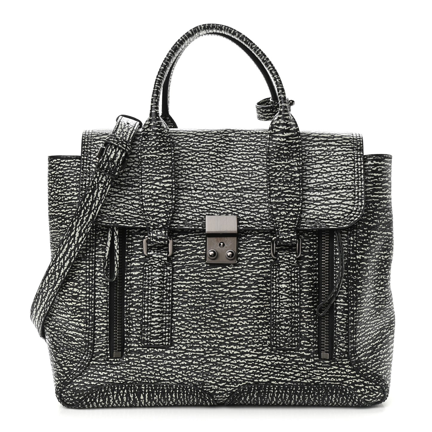 Textured Calfskin Medium Pashli Satchel Black Cream