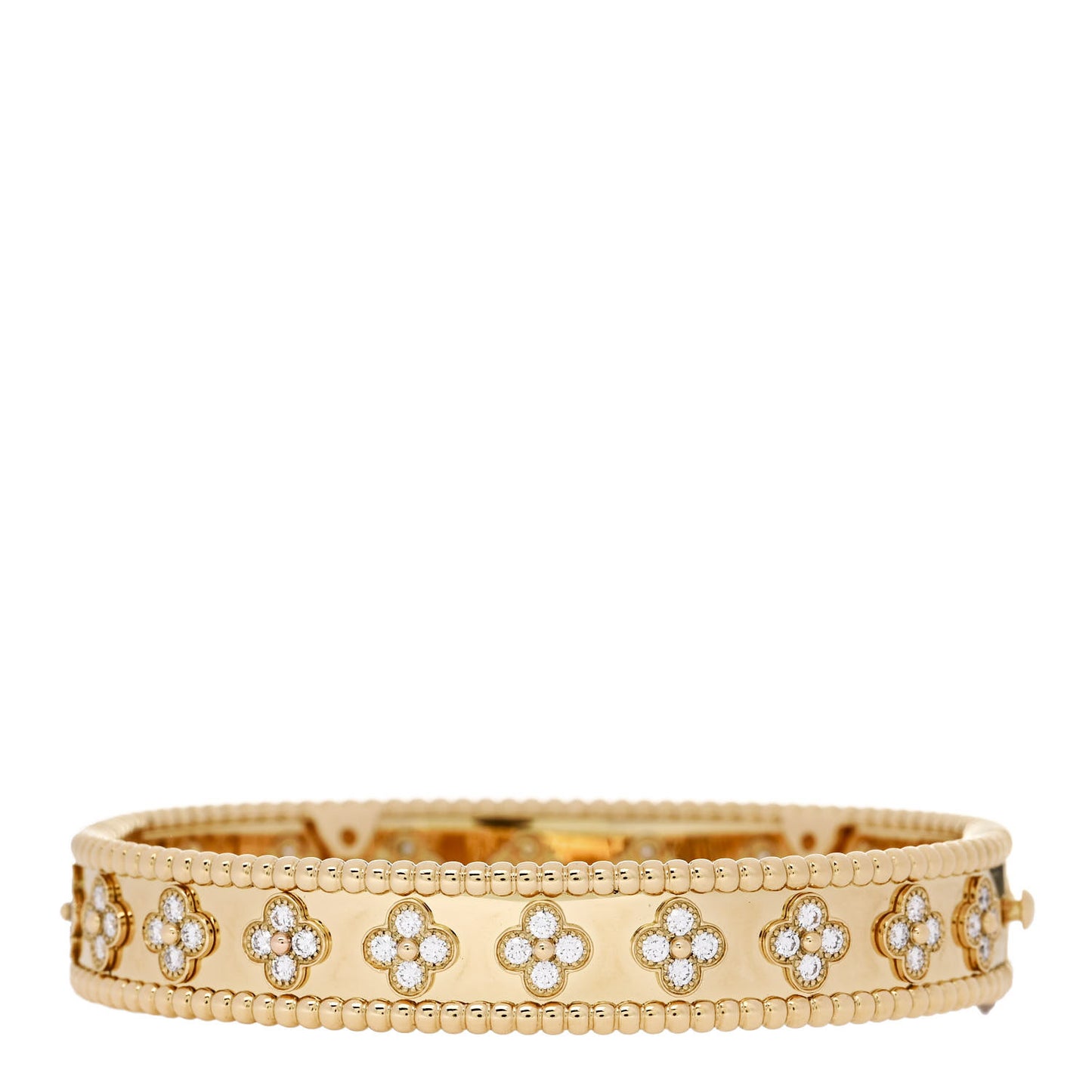 18K Yellow Gold Diamond Perlee Clovers Bangle Bracelet M