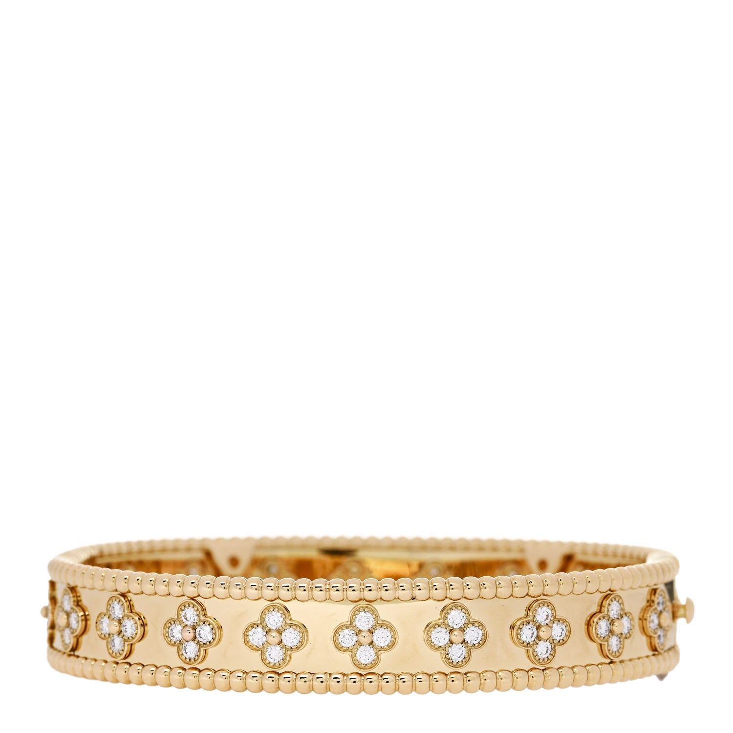 Van Cleef & Arpels 18K Yellow Gold Diamond Perlee Clovers Bangle Bracelet M 2 of 4