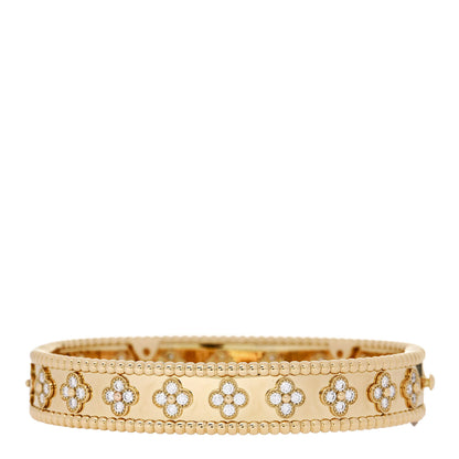 Van Cleef & Arpels 18K Yellow Gold Diamond Perlee Clovers Bangle Bracelet M 2 of 4