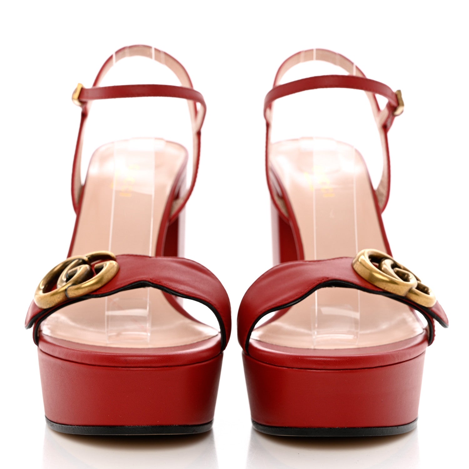 Gucci Calfskin GG Marmont Ankle Wrap 30/115mm Platform Sandals 36.5 Hibiscus Red 2 of 10