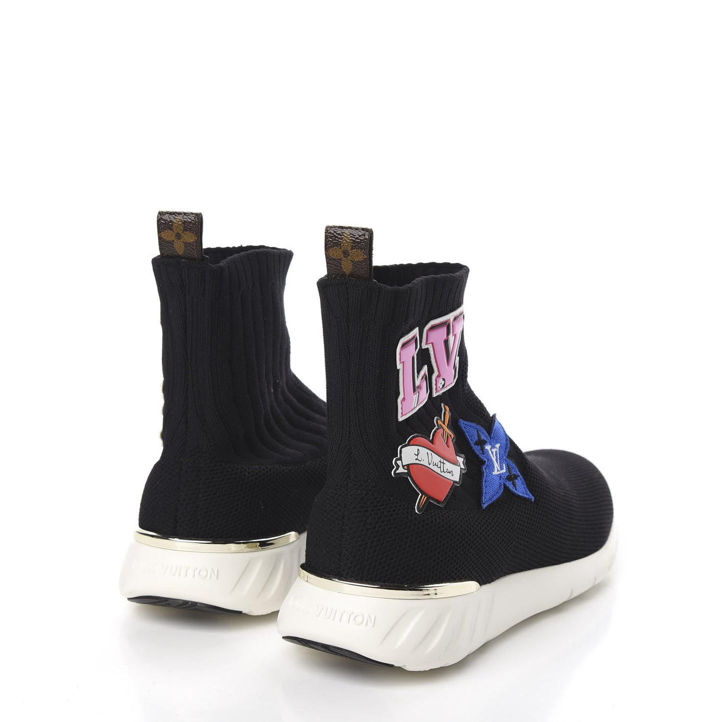 Stretch Fabric LV Black Heart Sock Sneaker 36 Black