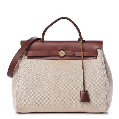 Hermes Toile Vache Calfskin Herbag 30 PM Natural 1 of 18