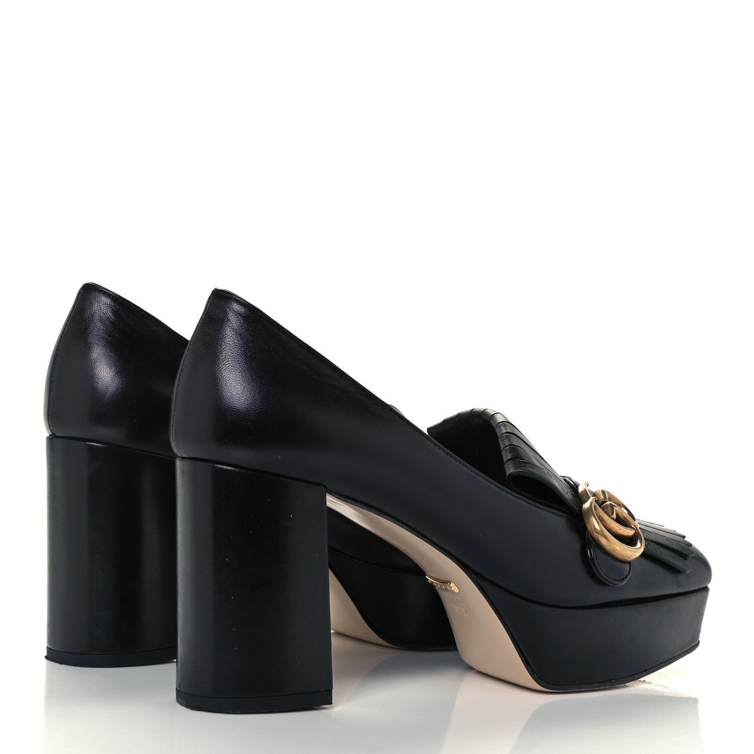 Gucci Malaga Kid GG Marmont Fringe Platform Loafer Pumps 39.5 Black 4 of 11
