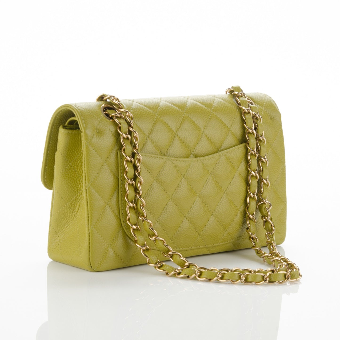 Caviar Quilted Small Double Flap Green