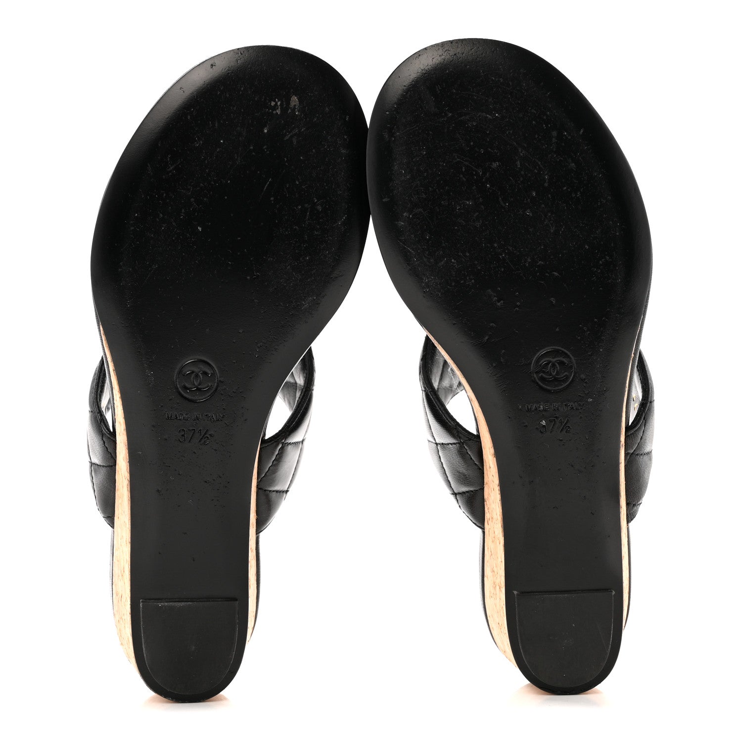 Chanel Shiny Goatskin Cork CC Wedge Sandals 37.5 Black 6 of 11