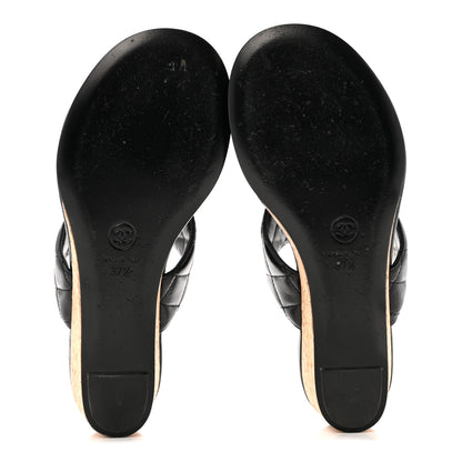 Chanel Shiny Goatskin Cork CC Wedge Sandals 37.5 Black 6 of 11